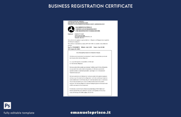 Certificato di registrazione USA in stile verificato Modello Word e PDF, model 1